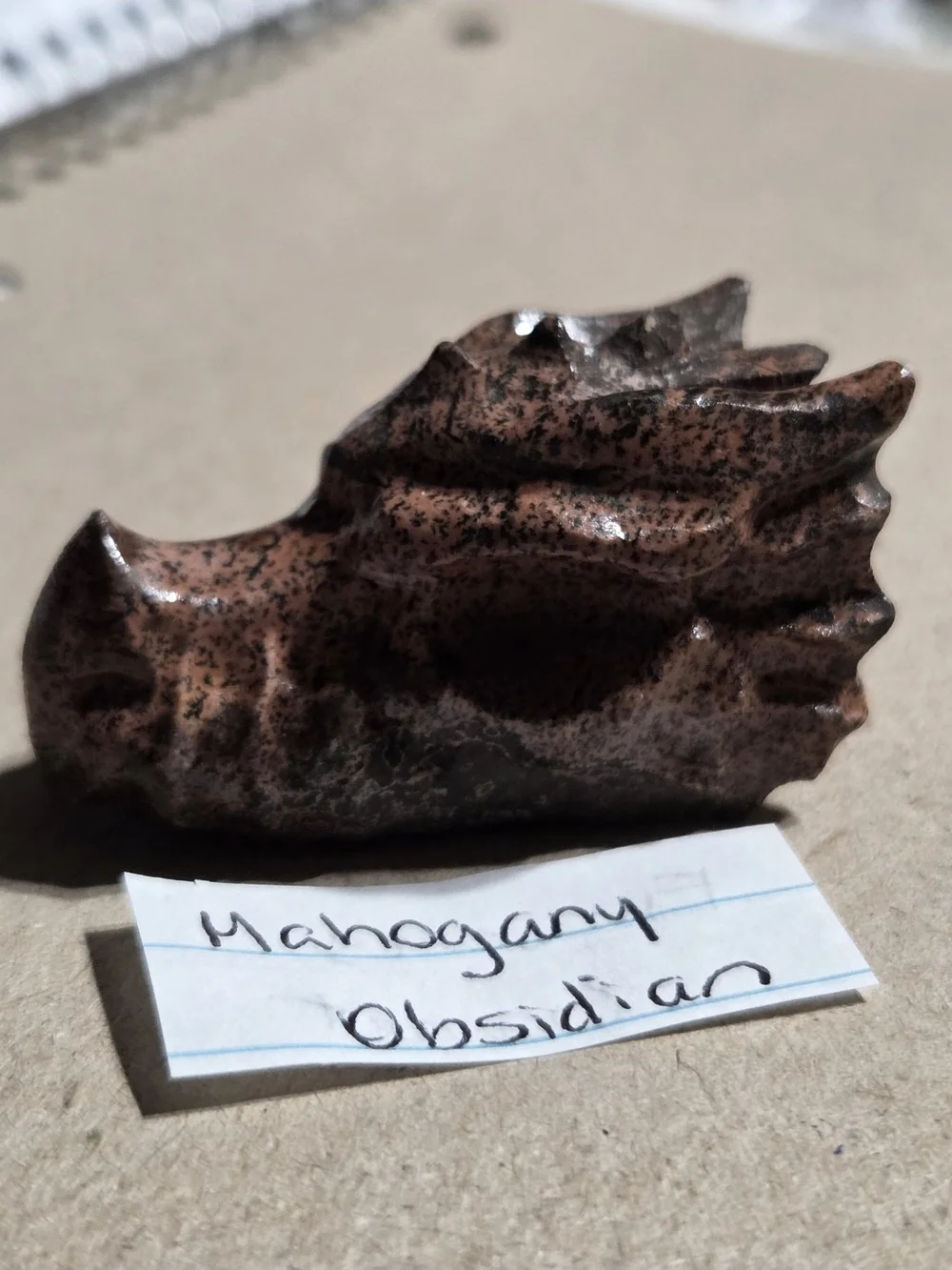 Detailed Mahogany Obsidian Crystal Carved Dragon Head Stone Sculpture Decor
